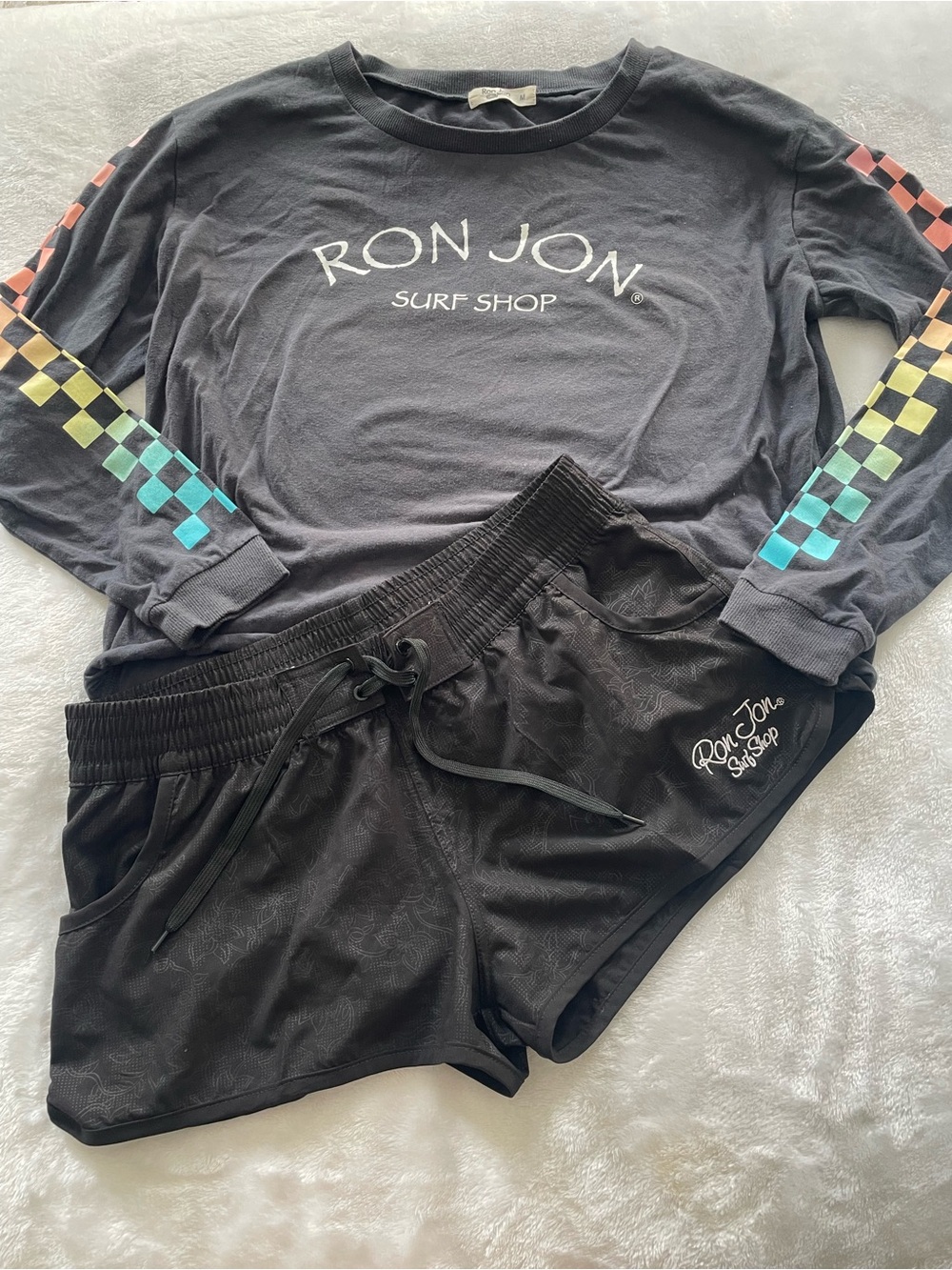 Ron Jon Surf Shop Sz Medium long sleeve grey pastel tshirt & board shorts large